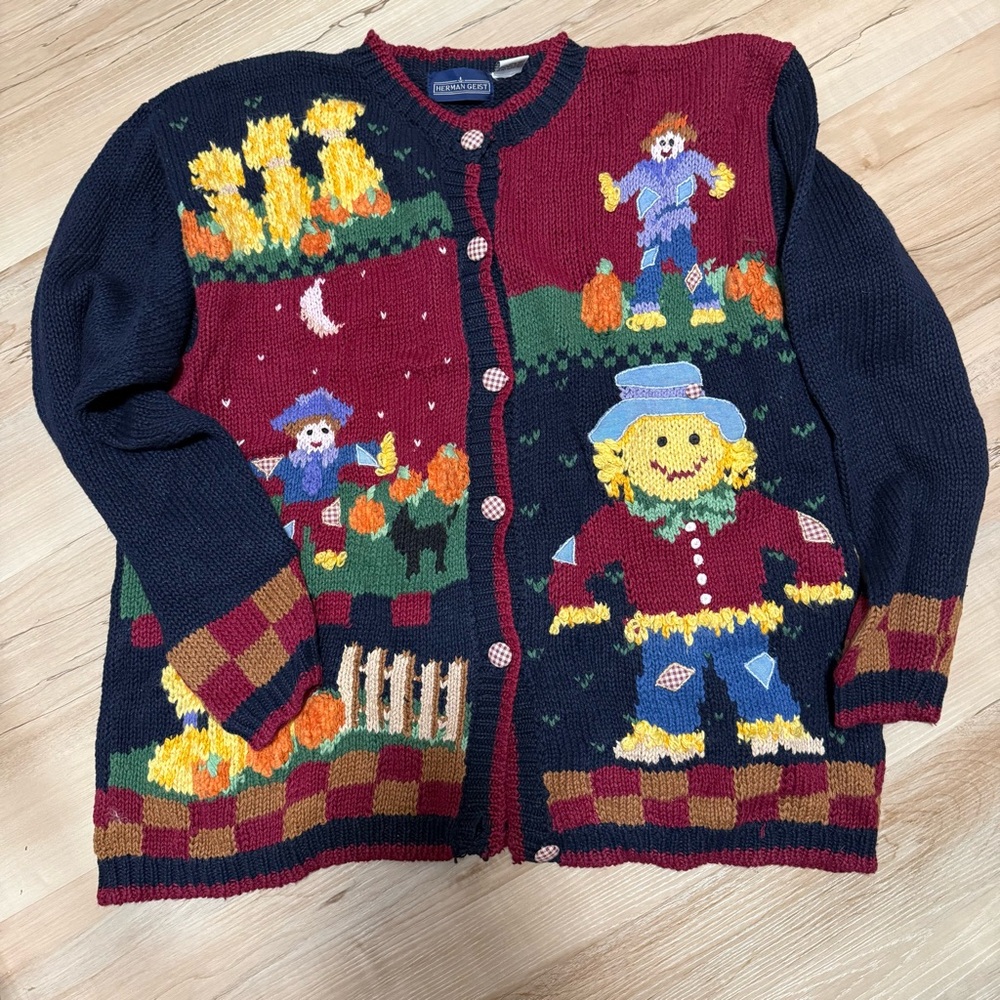 Vintage knitted Whimsical Scarecrow Cardigan